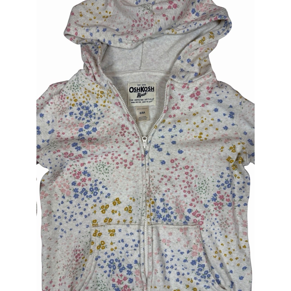 OshKosh B'gosh Girls 8 Floral Full Zip Hoodie Sweatshirt Cottagecore Flowers